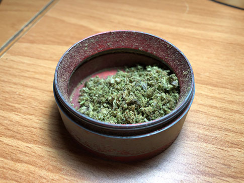 ground up weed in a grinder